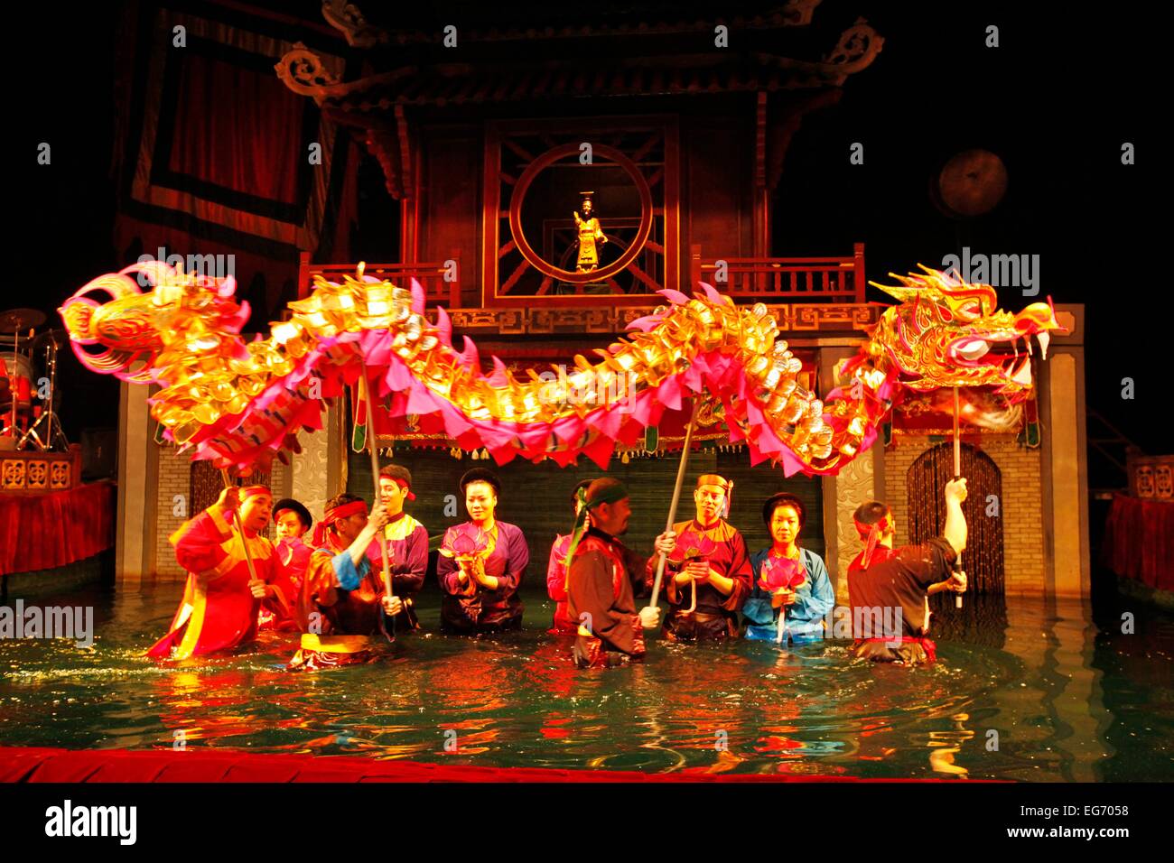 Water puppet theater at Hoan Kiem Lake in Hanoi, Vietnam. Stock Photo