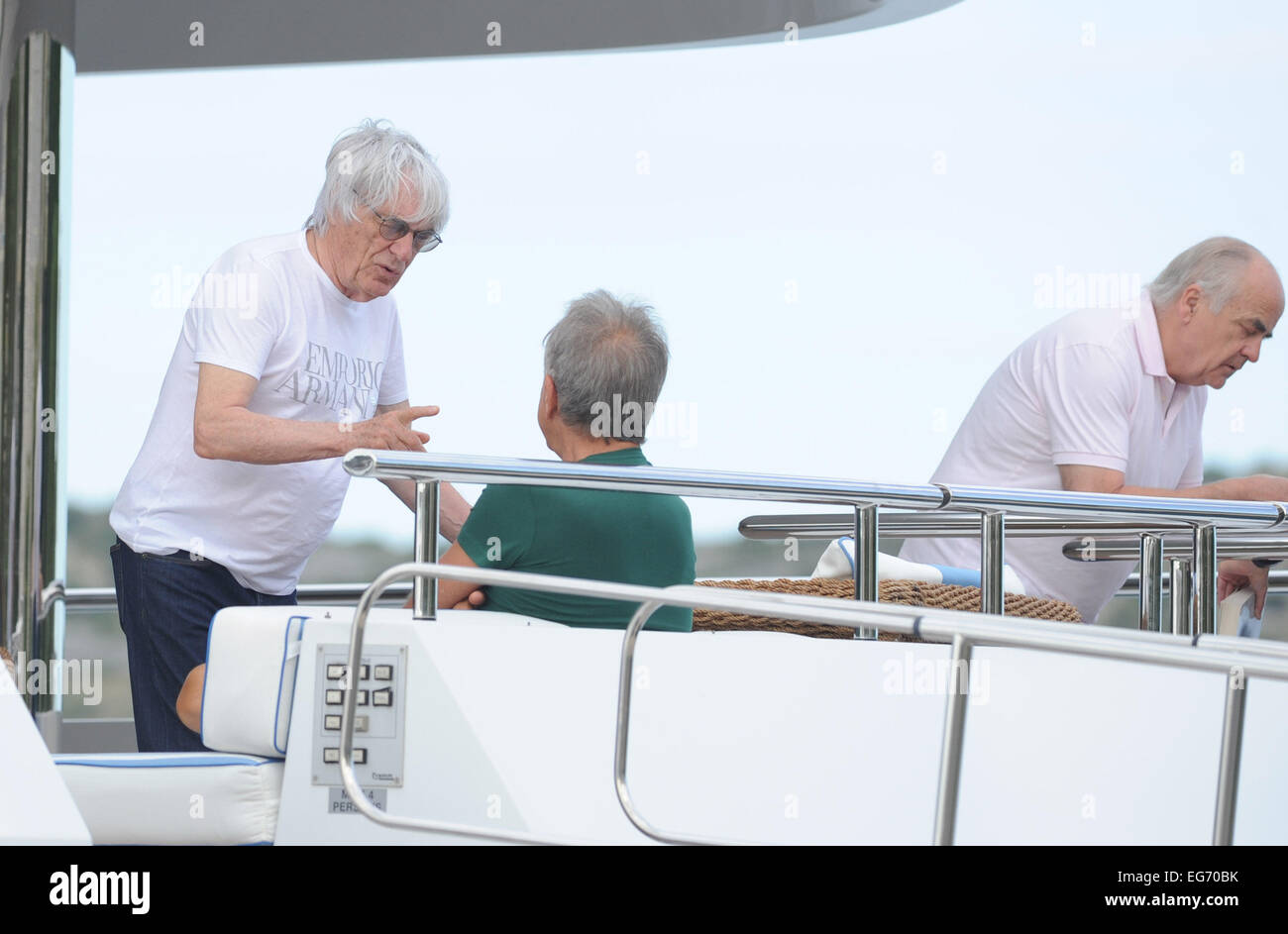 Bernie Ecclestone and his wife Fabiana Flosi spend time with friends on their Petara yacht  Featuring: Bernie Ecclestone Where: Sibenik, Croatia When: 16 Aug 2014 Stock Photo