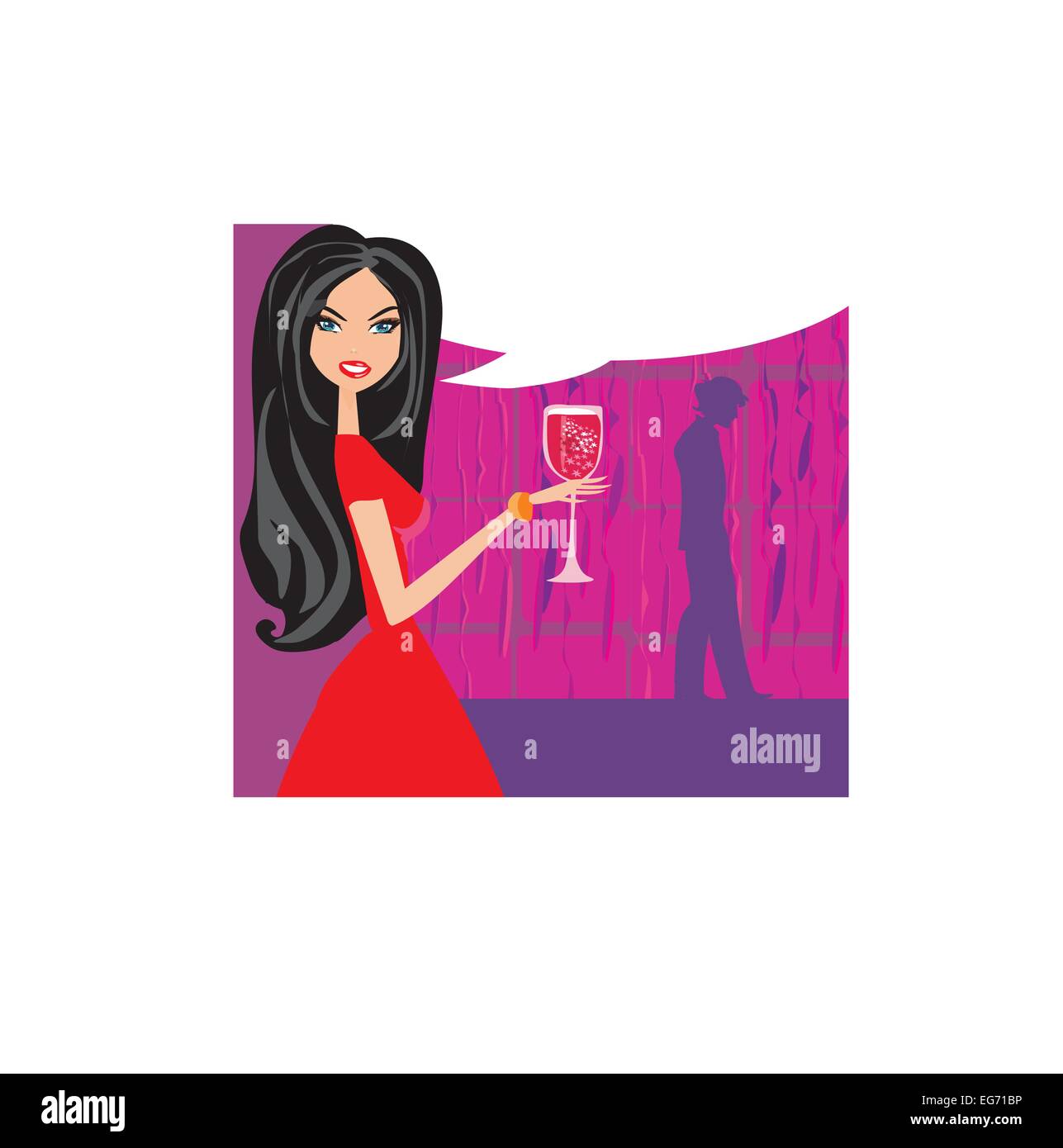 Angry Woman  in bar with man silhouette drinking cocktail Stock Vector