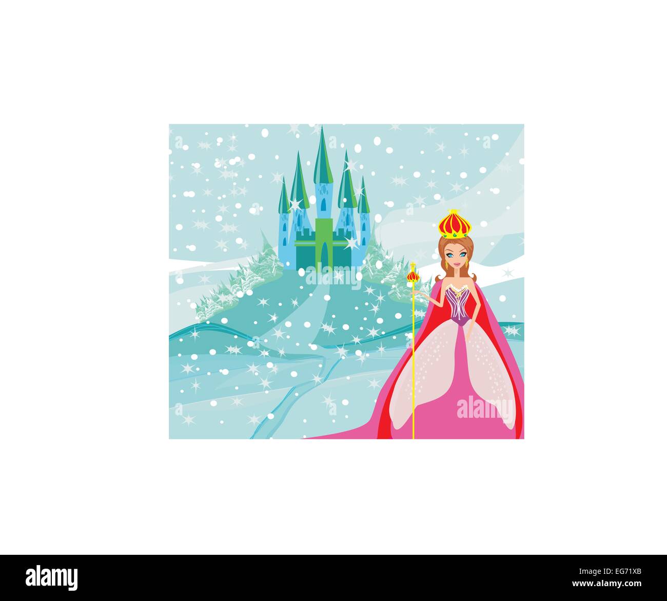 Beautiful young princess in front of her castle Stock Vector