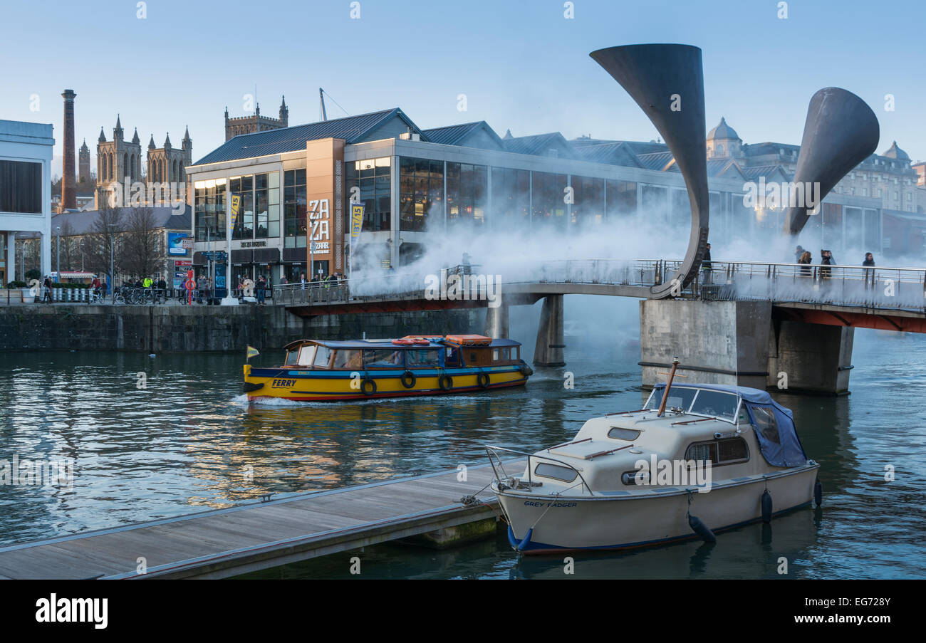 Fog Bridge by Fujiko Nayaka, an art installation on Pero's Bridge, Bristol to draw attention to climate change. Stock Photo