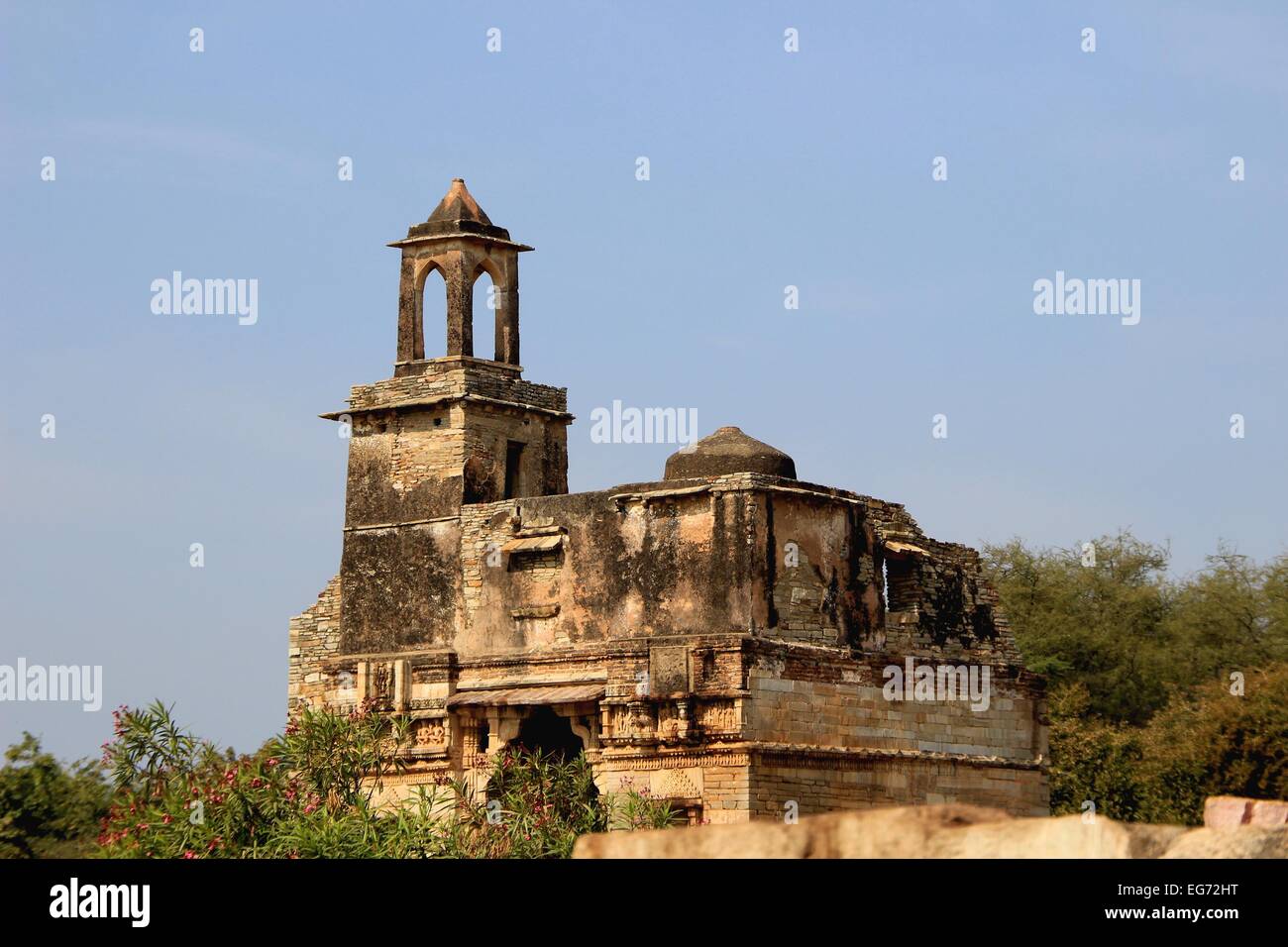 Top portion of palace having watch tower at Chittorgarh Fort, Rajasthan, India, Asia Stock Photo