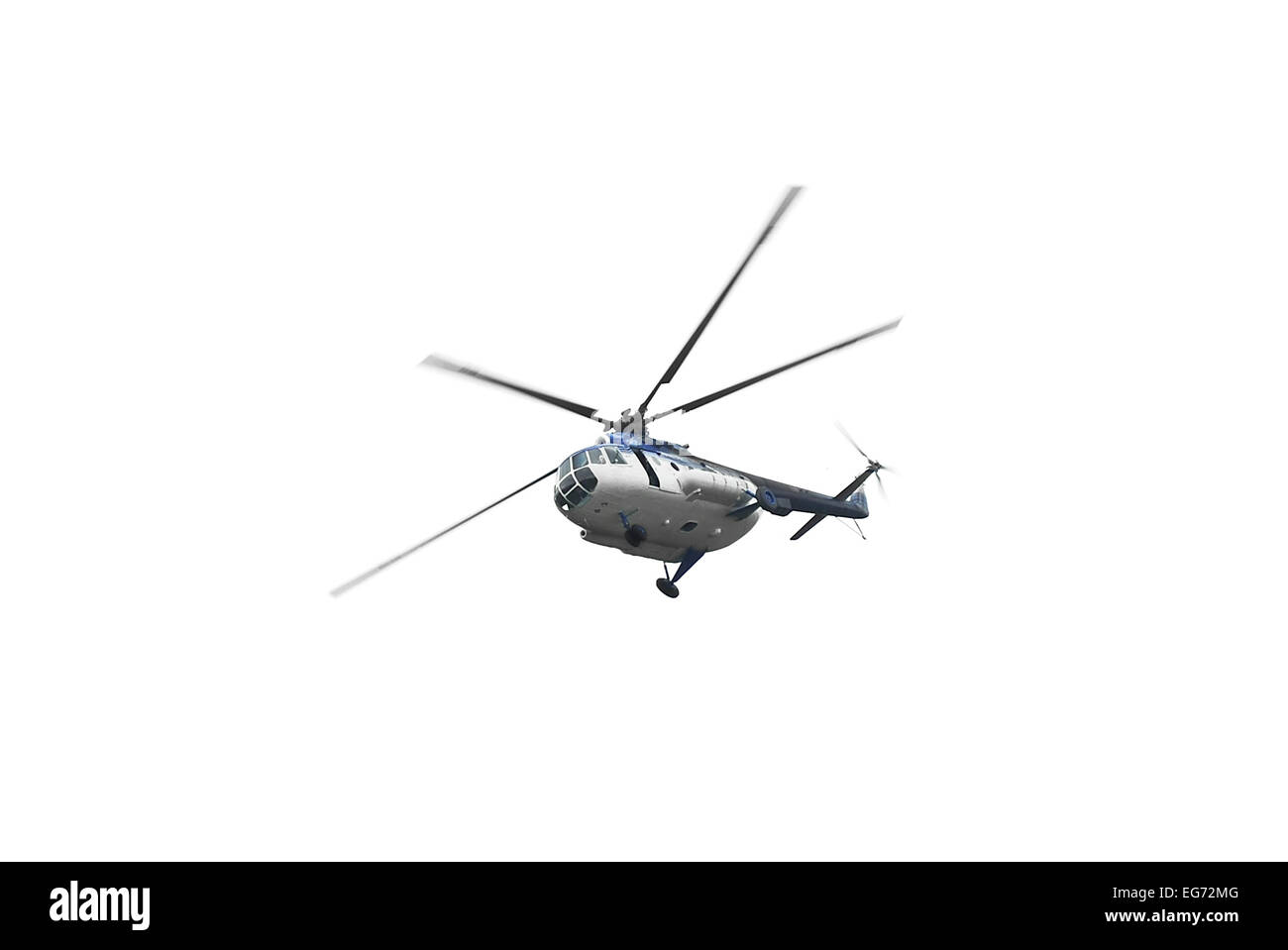 flying helicopter isolated on white Stock Photo
