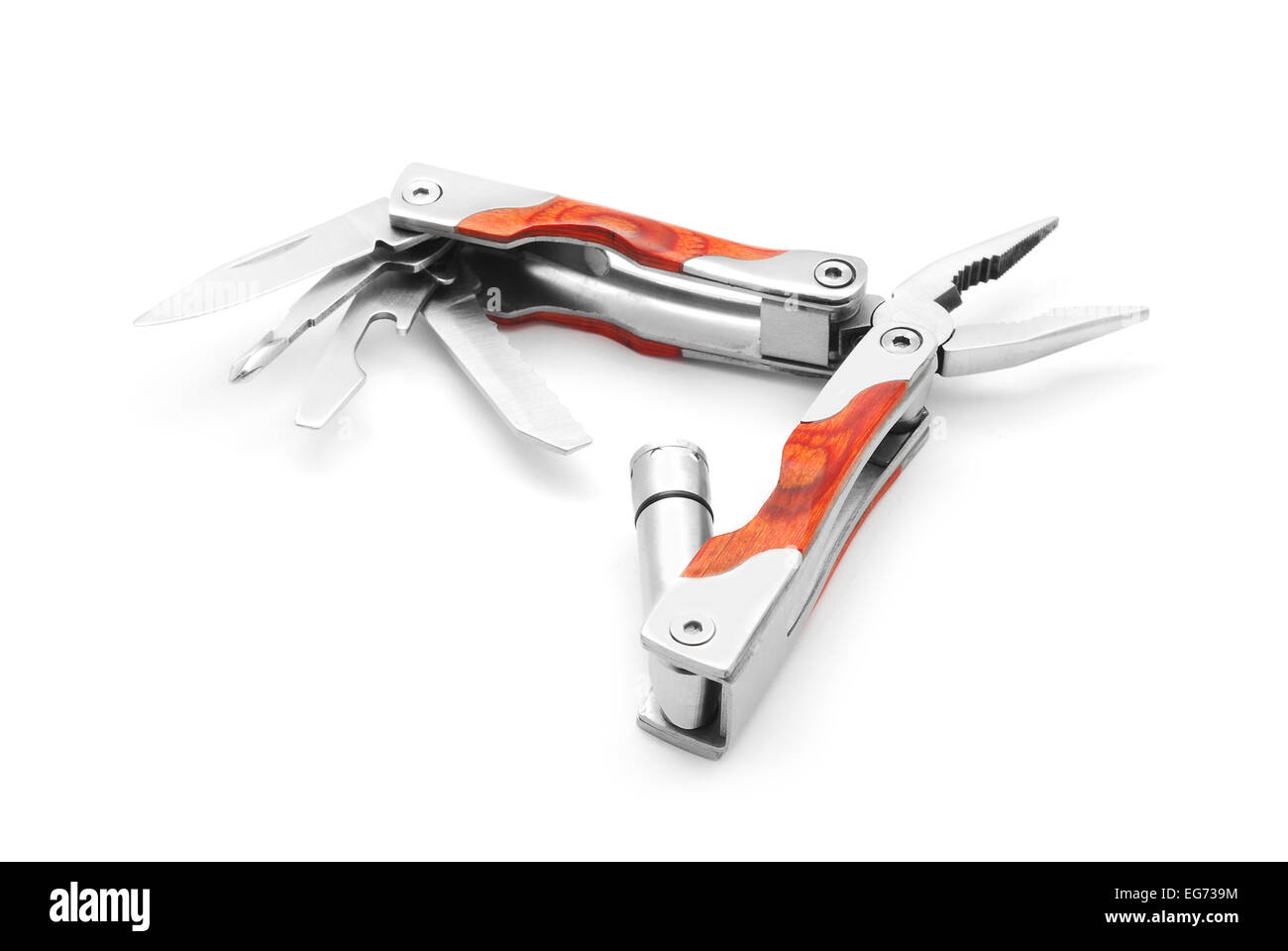 pocket pliers multitool on white Stock Photo