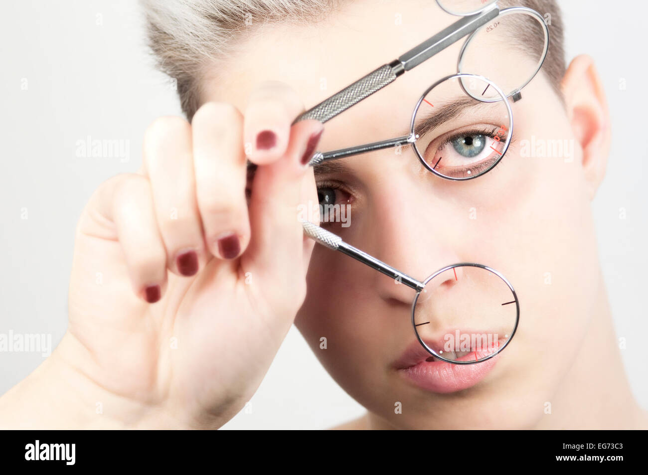 Girl with Optometrist Diopter Glasses Stock Photo Alamy