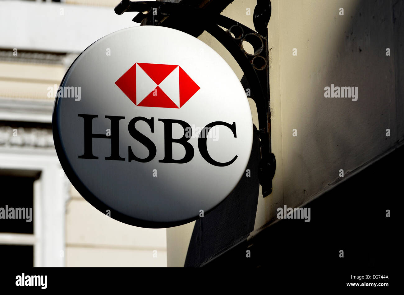London, England, UK. HSBC sign partly in shadow Stock Photo