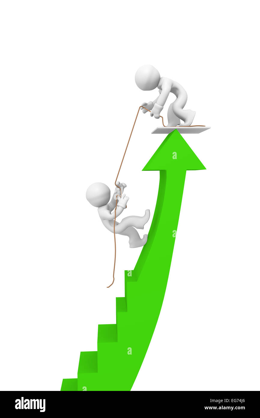 Green arrow with two 3d man Stock Photo - Alamy