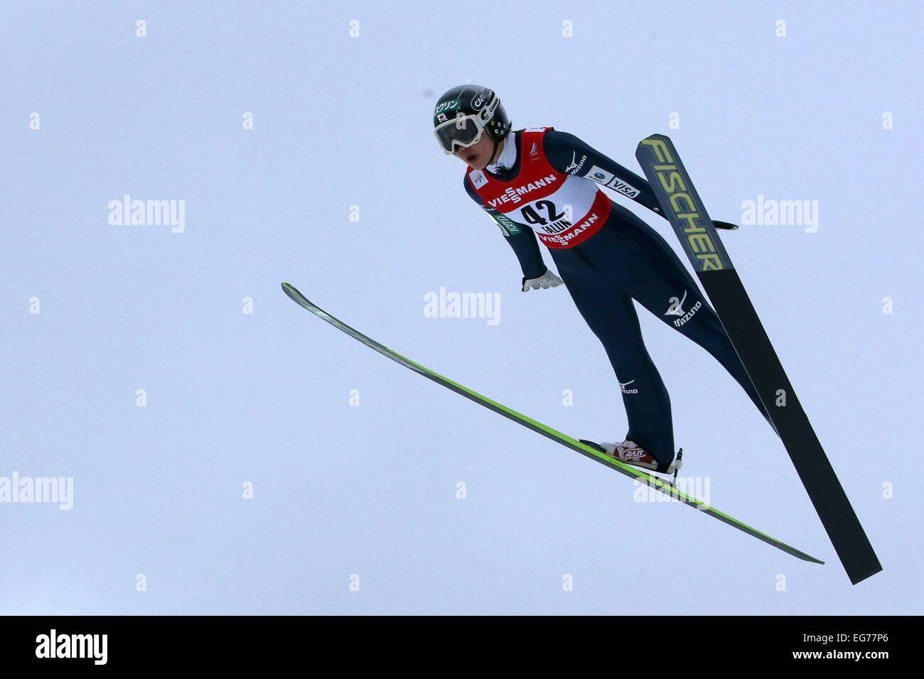 Falun, Sweden. 18th Feb, 2015. Yuki Ito of Japan soars through the air during a training session