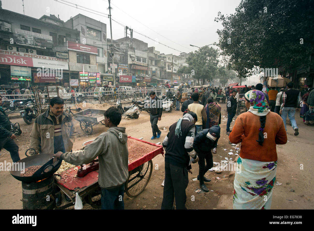 Crowded Street in Old Delhi, India (Chandi Chowk Road) Stock Photo