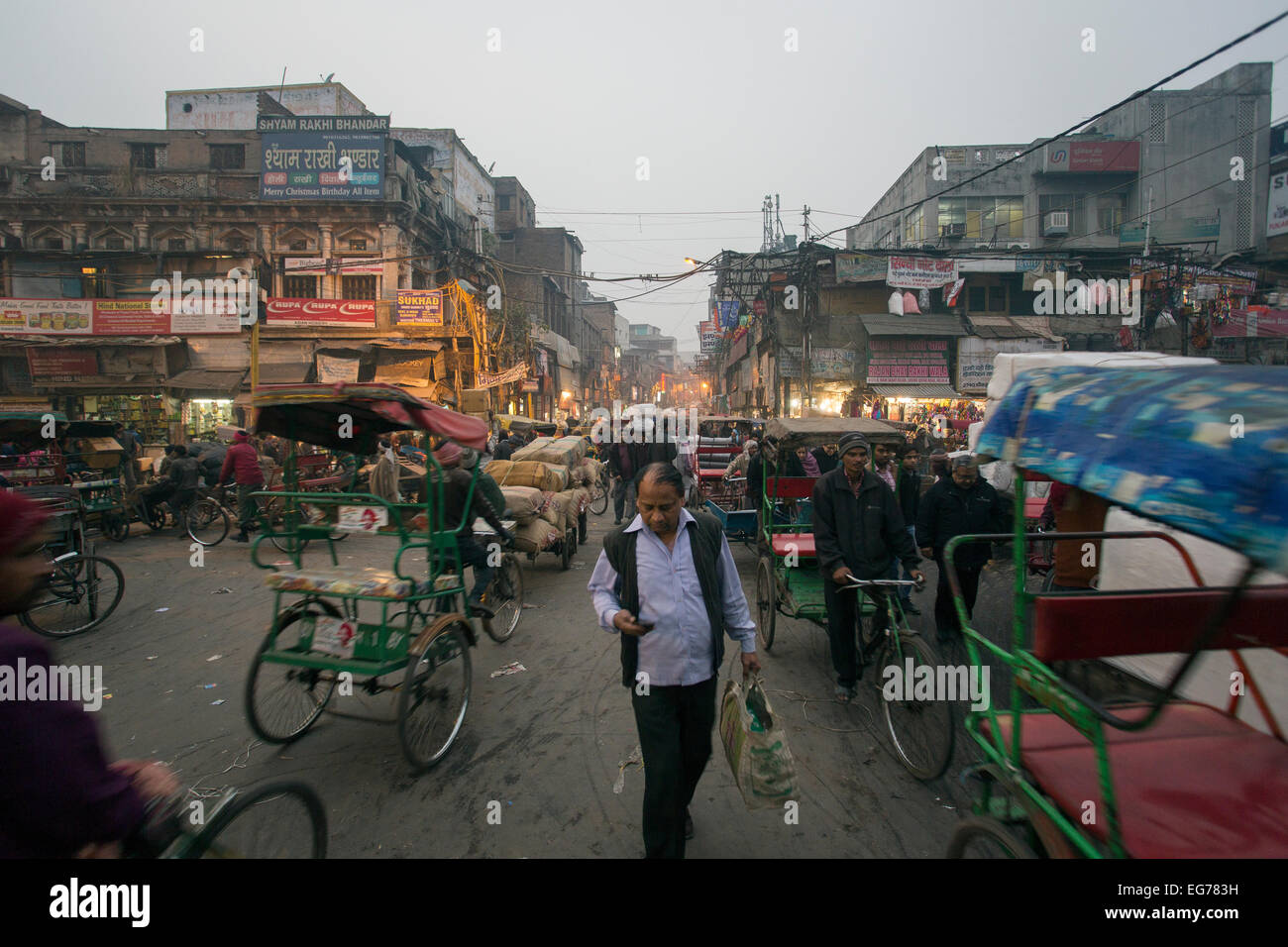 Crowded Street in Old Delhi, India (Sadar Bazaar) Stock Photo