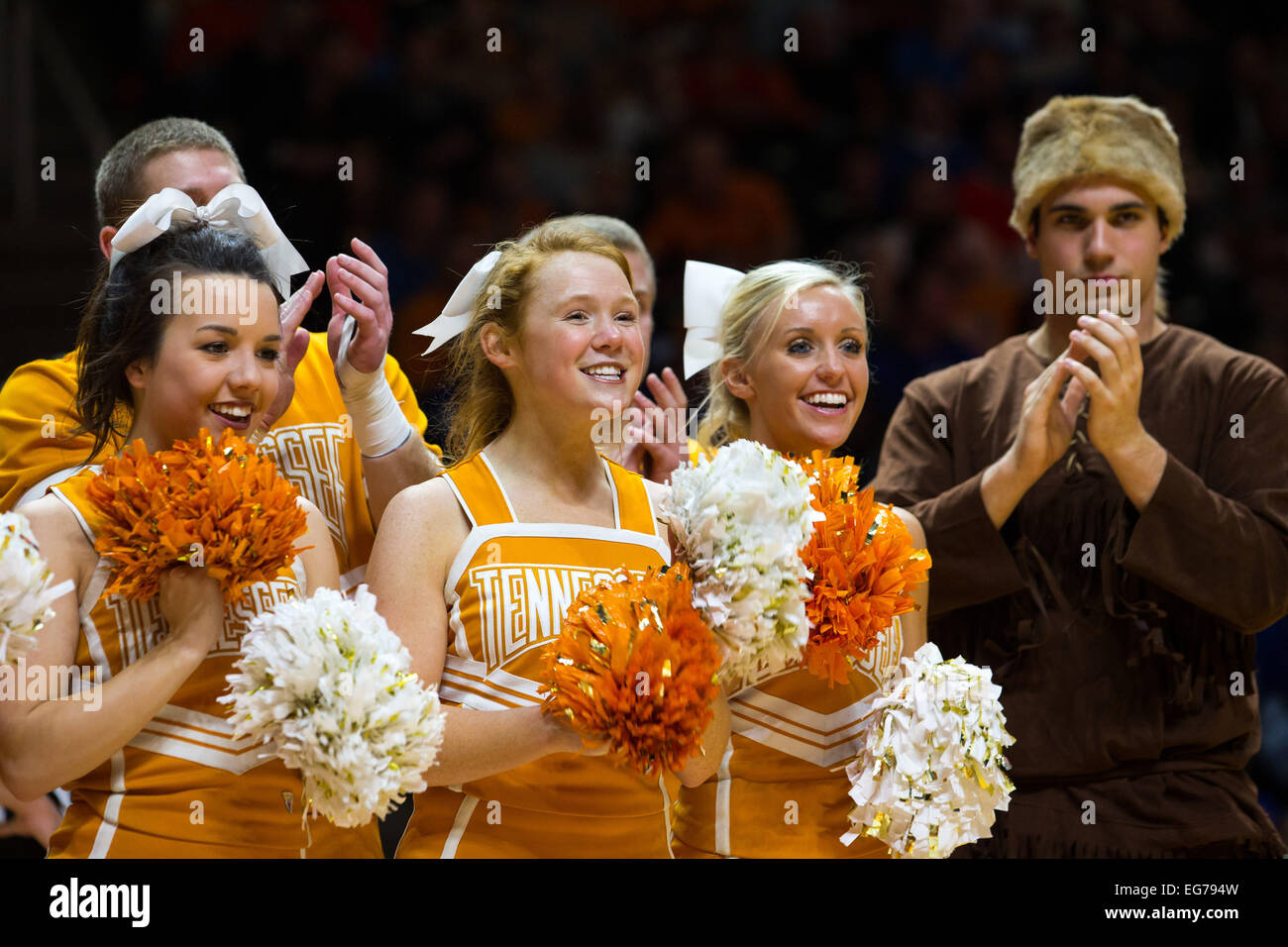 February 17, 2015: Tennessee Volunteers cheerleaders during the NCAA basketball game between the University of Tennessee Volunteers and the University of Kentucky Wildcats at Thompson Boling Arena in Knoxville TN Stock Photo