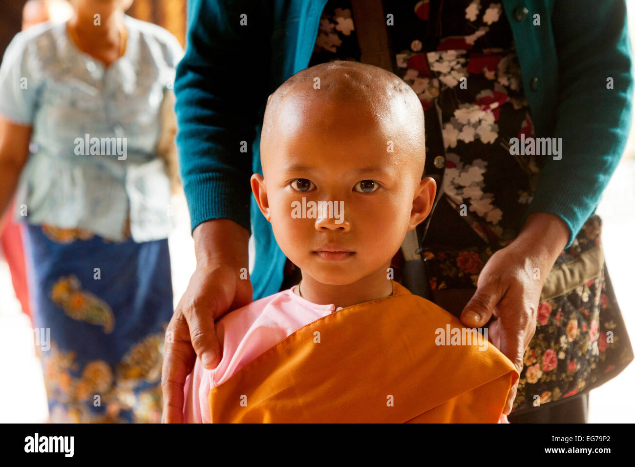 A young noviciate buddhist nun, Yangon, Myanmar ( Burma ), Asia Stock Photo