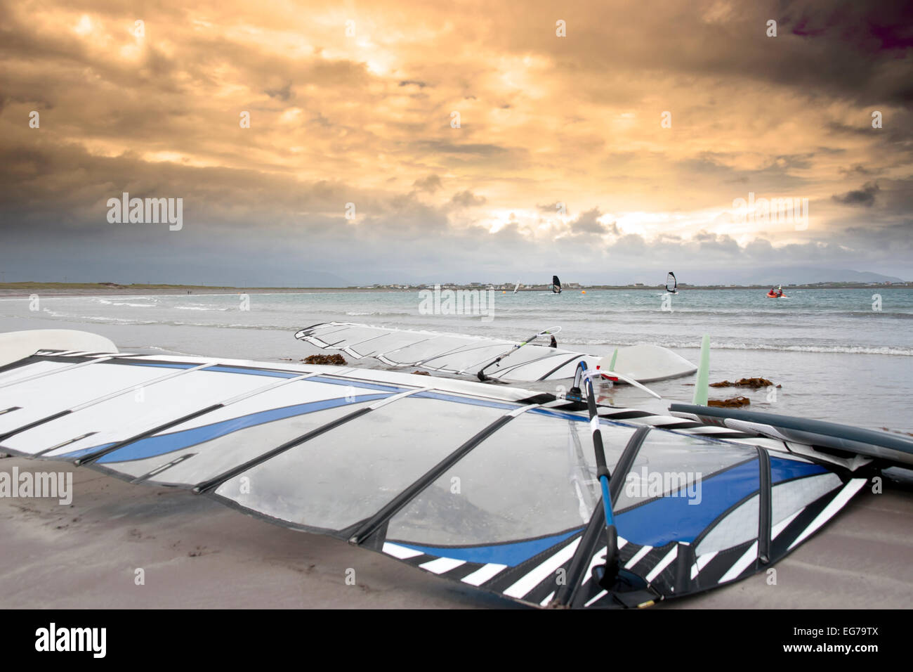 wind surfers braving the storm winds on the wild atlantic way in county