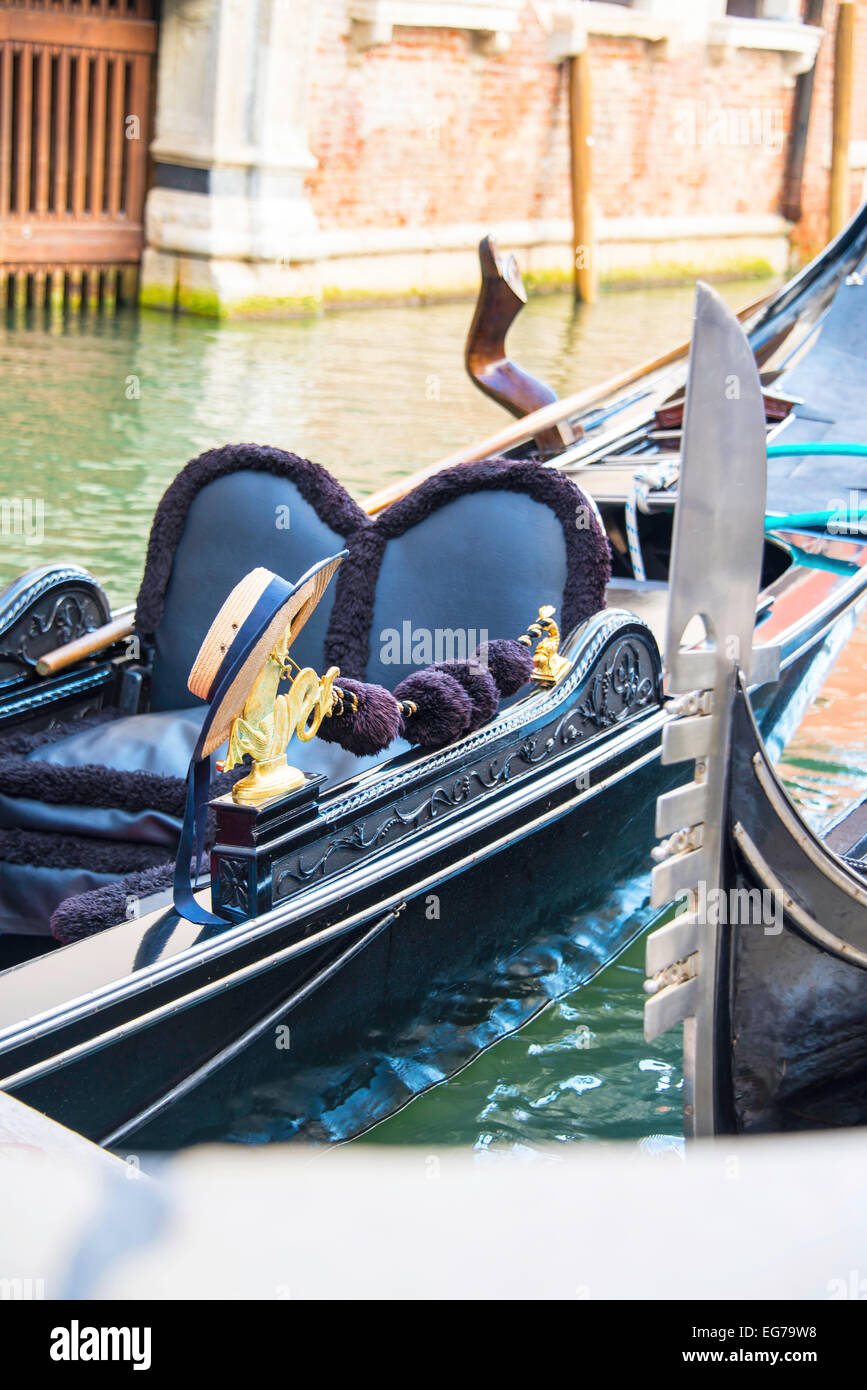 Gondola detail with Gondoliers Straw Hat Stock Photo