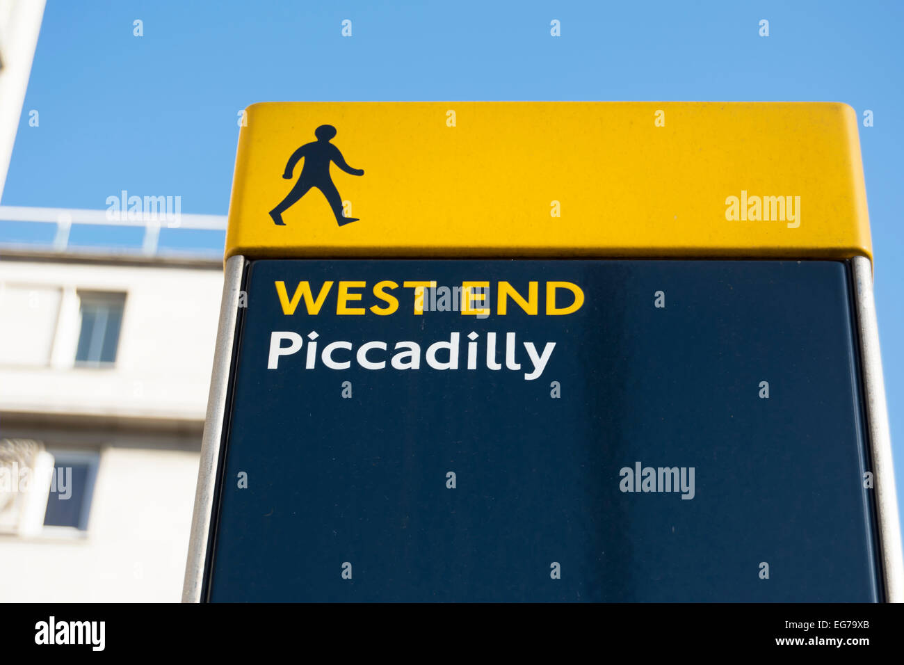 pillar direction sign for the west end and piccadilly, london, england