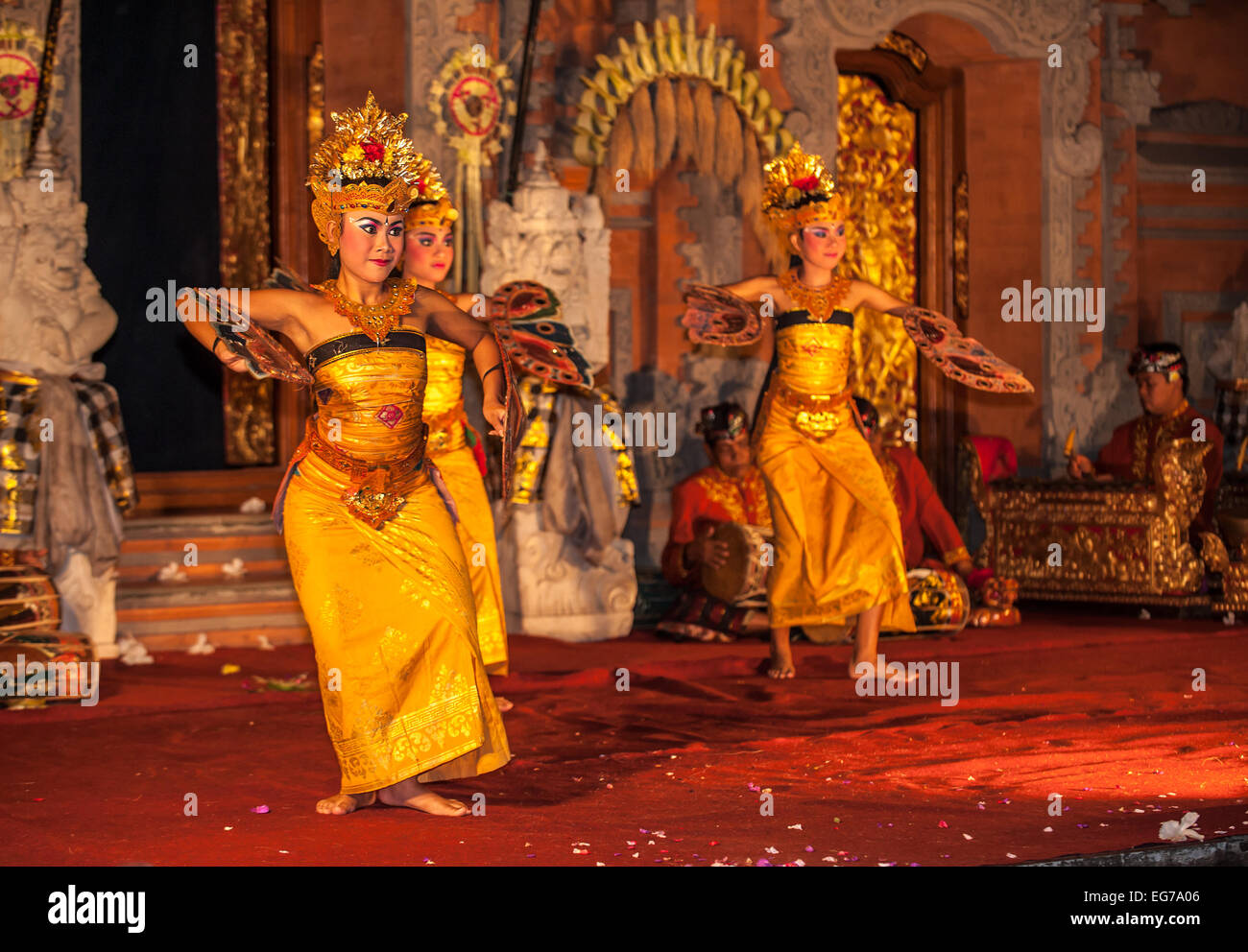 UBUD, BALI, INDONESIA - August, 07: Legong traditional Balinese dance in Ubud, Bali, Indonesia on August, 07, 2010 Stock Photo