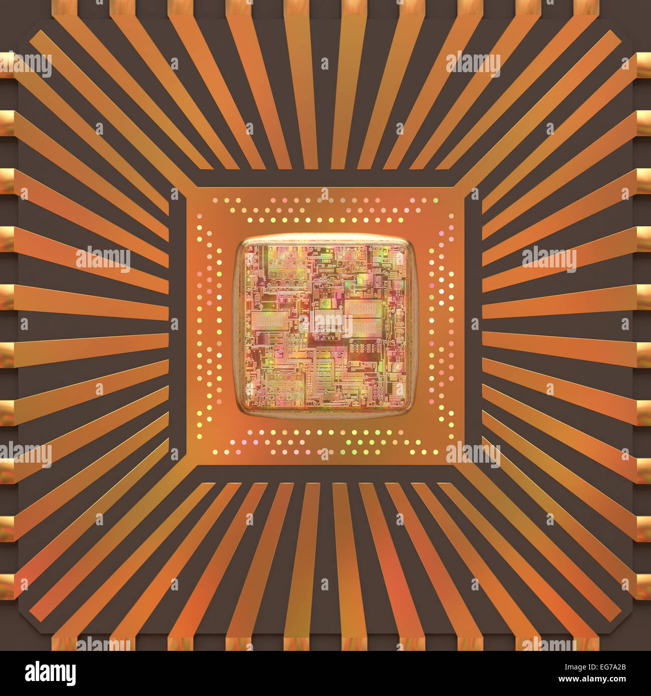 3D image concept of an expansion of the microchip's core. Stock Photo