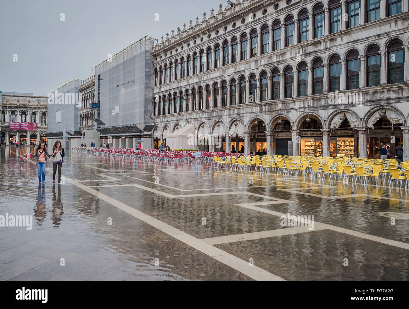 VENICE, ITALY - June, 07: Flood in Venice, acqua alta on Piazza San Marco on June, 07, 2011 in Venice, Italy Stock Photo
