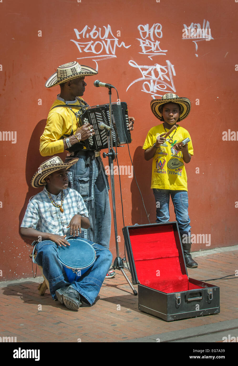BOGOTA, COLOMBIA - November, 21: Family of street musicians on November, 21, 2009 in Bogota, Colombia Stock Photo