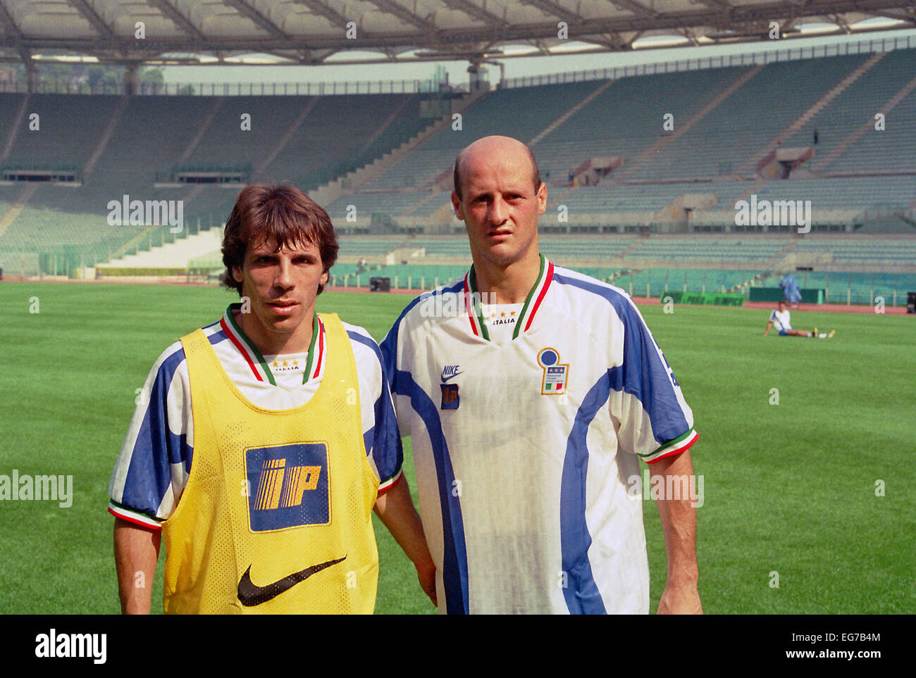 Italy internationals Gianfranco Zola and Attilio Lombardo during training at the Stadio Olympico in Rome Stock Photo