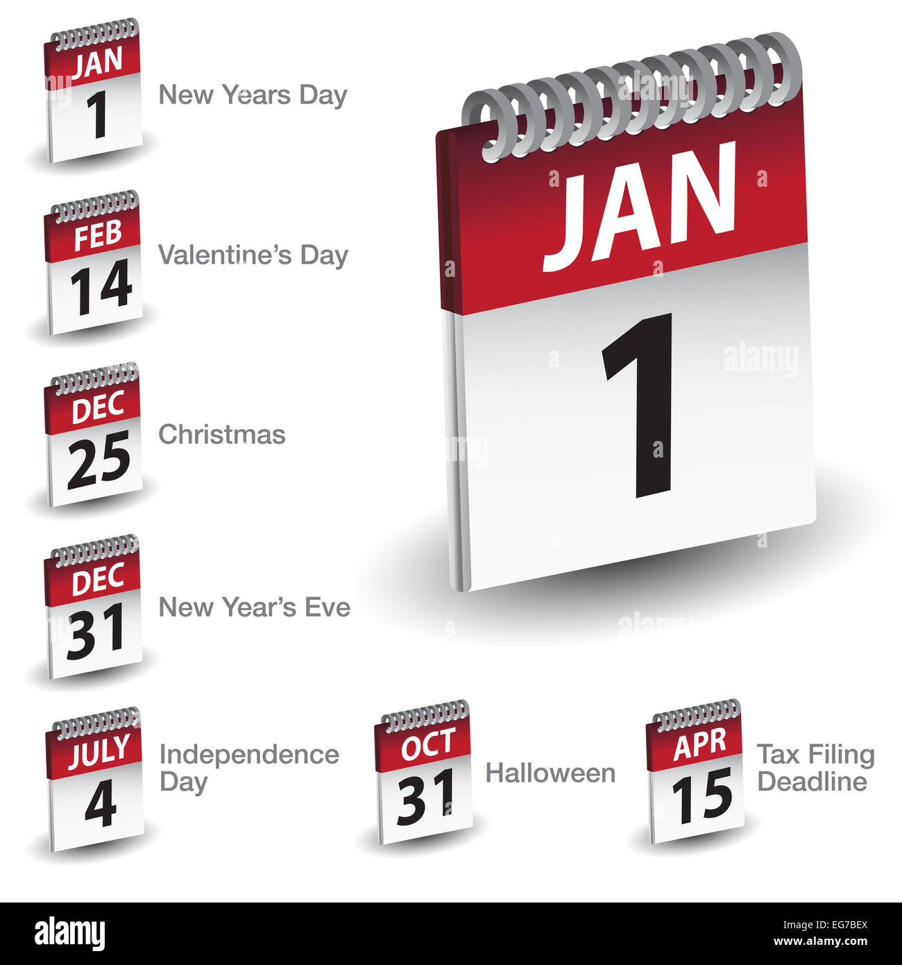 An image of a holiday calendar date icon set. Stock Photo