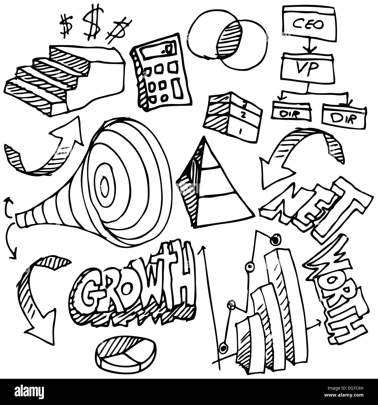 Business Financial Accounting Drawing Set Black And White Stock