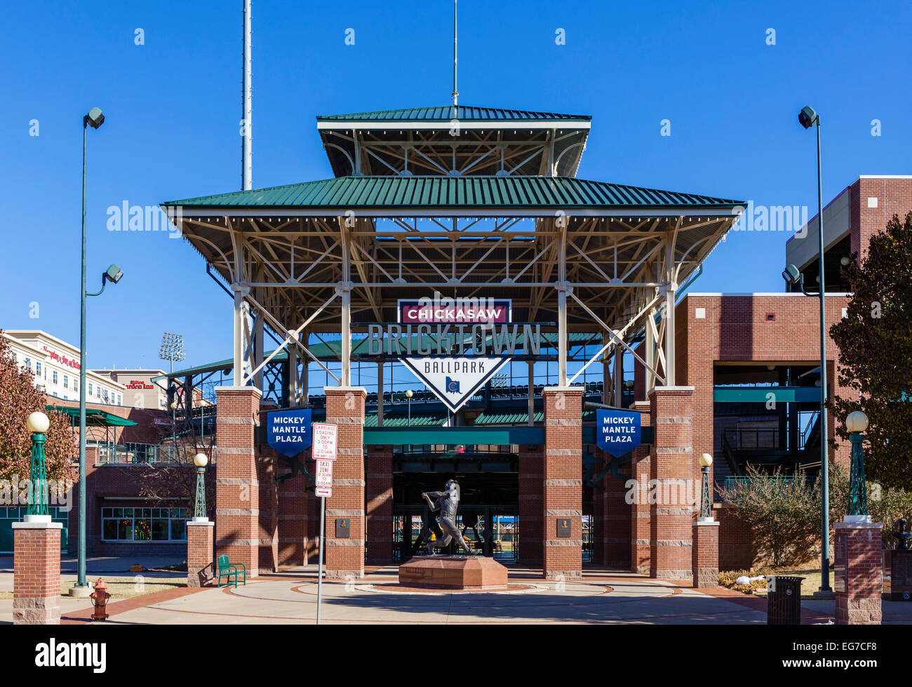Mickey Mantle Plaza in front of the Chickasaw Bricktown Ballpark, Oklahoma City, OK, USA Stock Photo