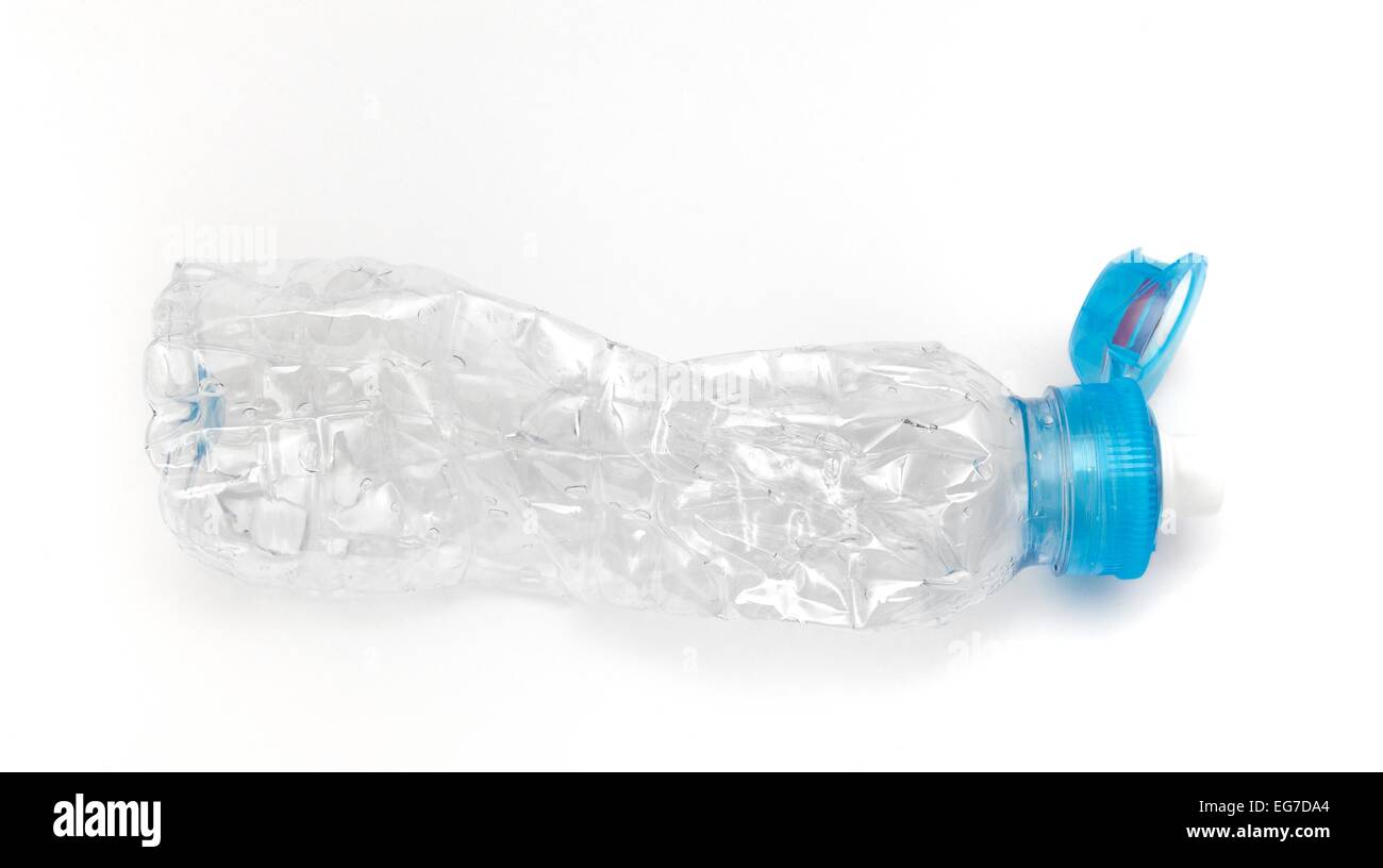 Crushed plastic recyclable water bottle container Stock Photo