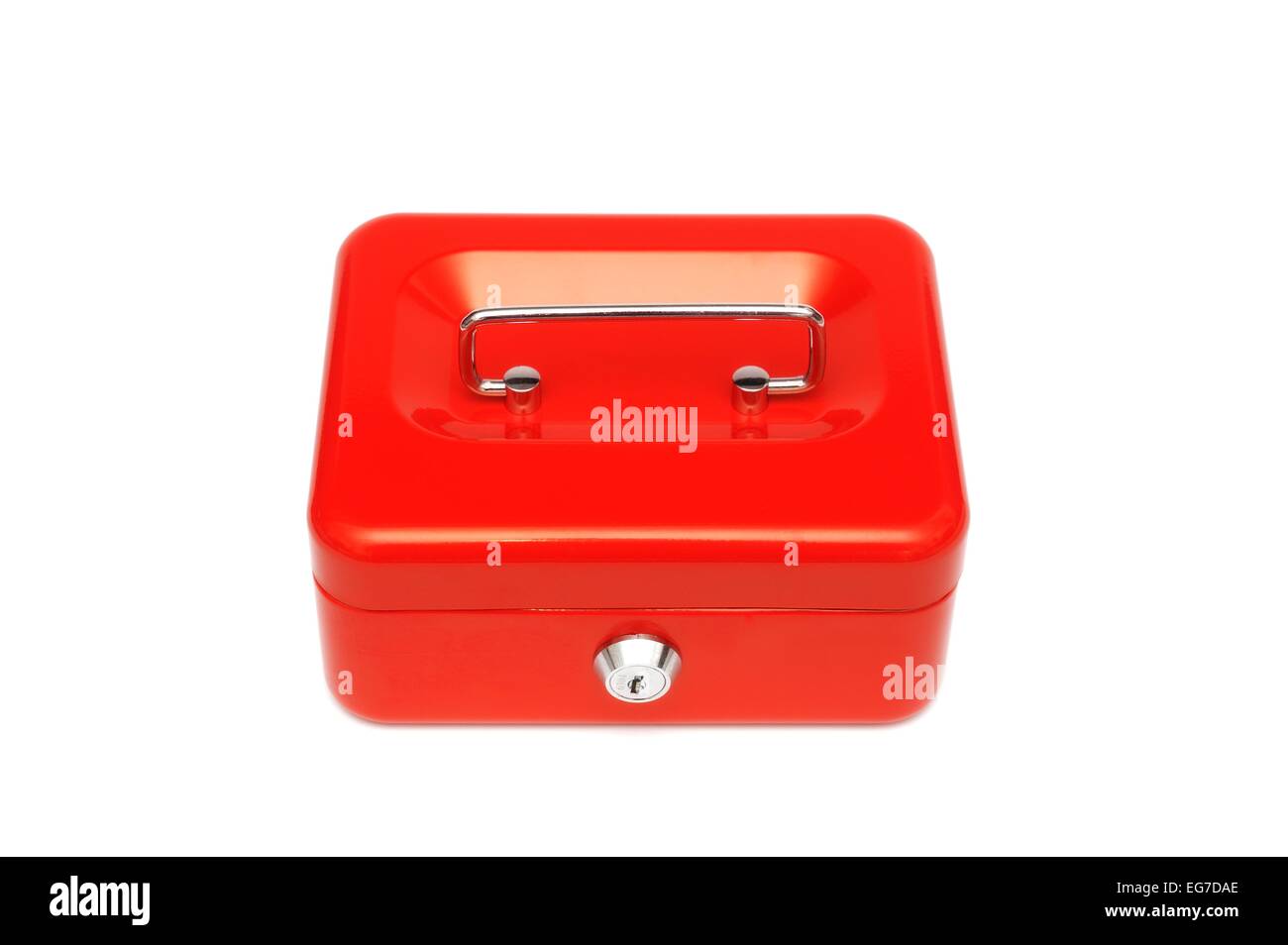 Red petty cash money tin Stock Photo Alamy