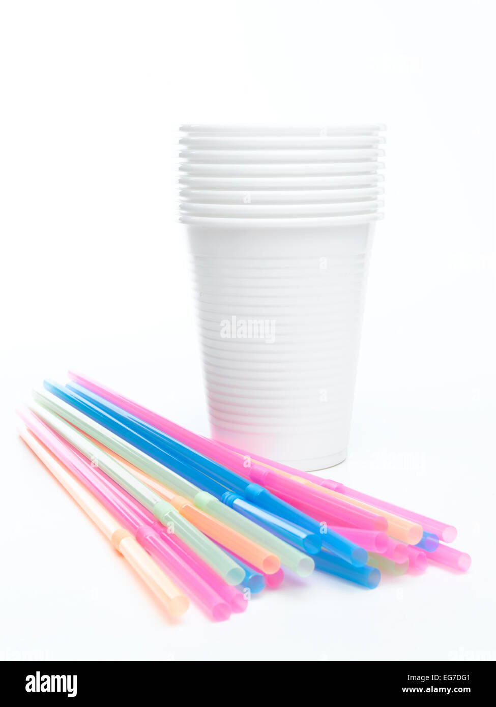 Plastic cup and straw Stock Photo