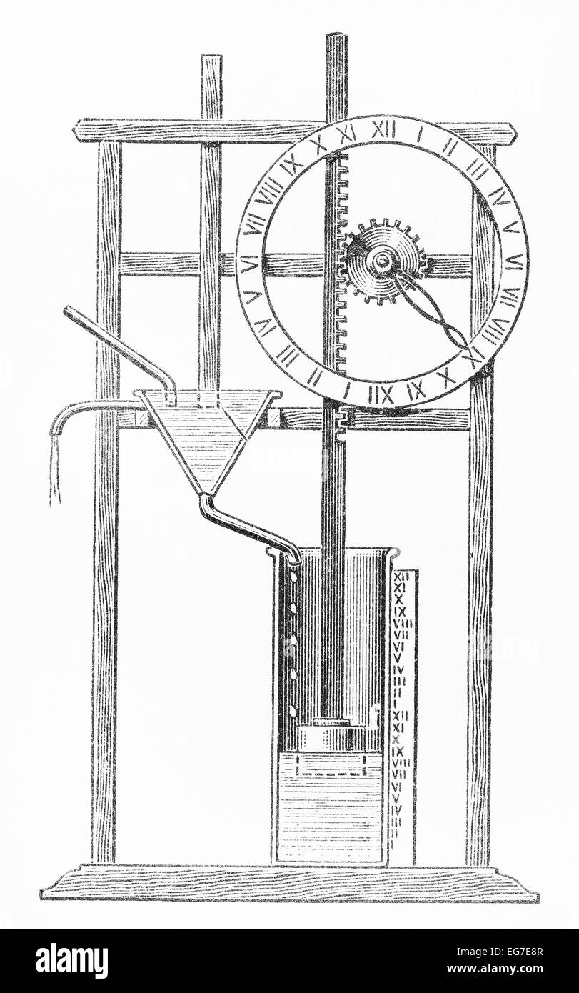 Vintage 19th century old drawing of a Egyptian water clock Stock Photo