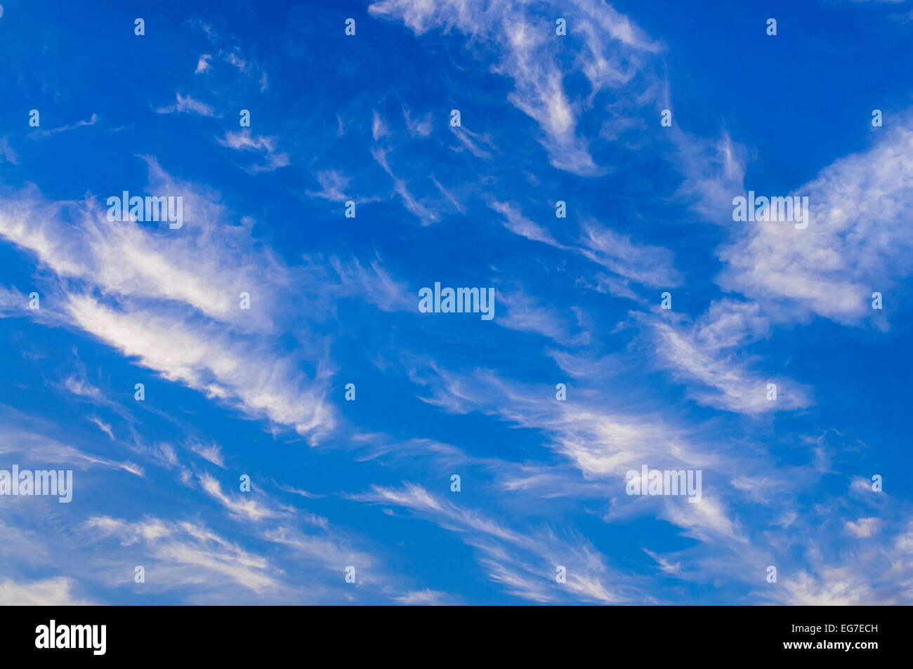 Blue skyscape with Cirrus clouds - France. Stock Photo