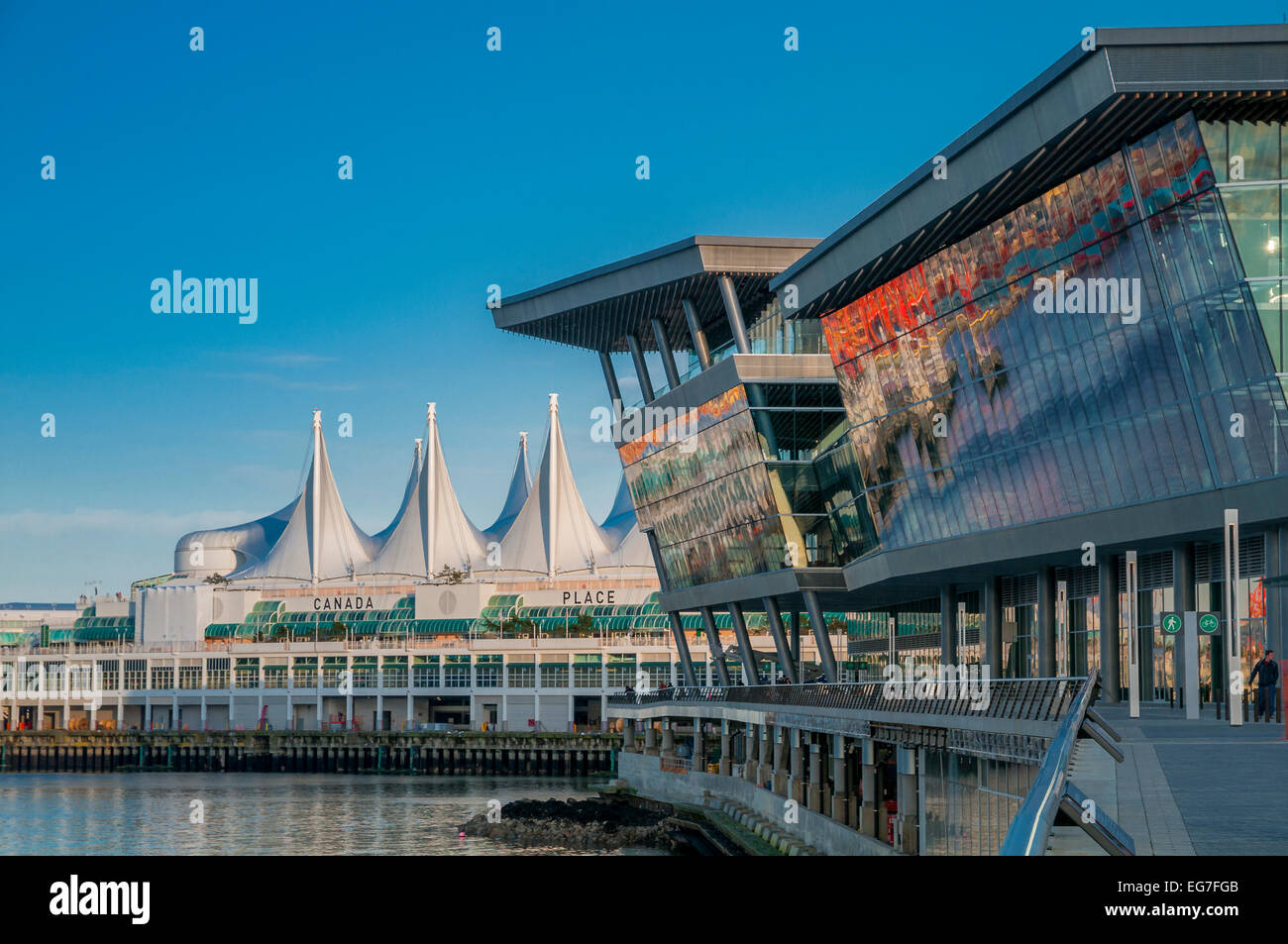 Vancouver's Convention Centres, Canada Place and the Vancouver Convention Centre, Vancouver, British Columbia, Canada Stock Photo