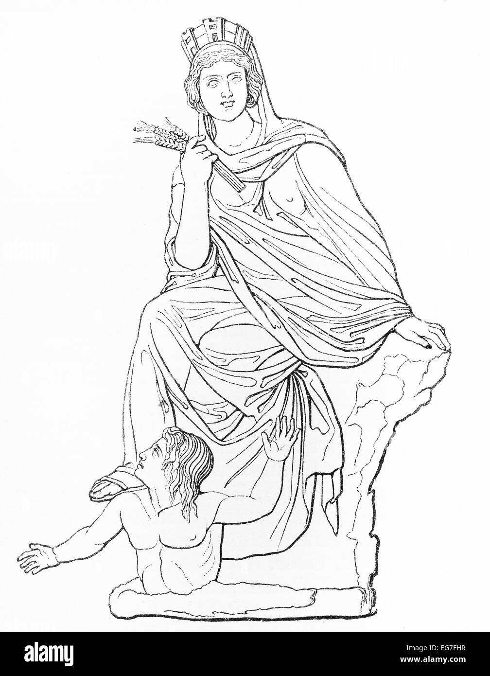 Vintage 19th century drawing representing Tyche of Antioch Stock Photo