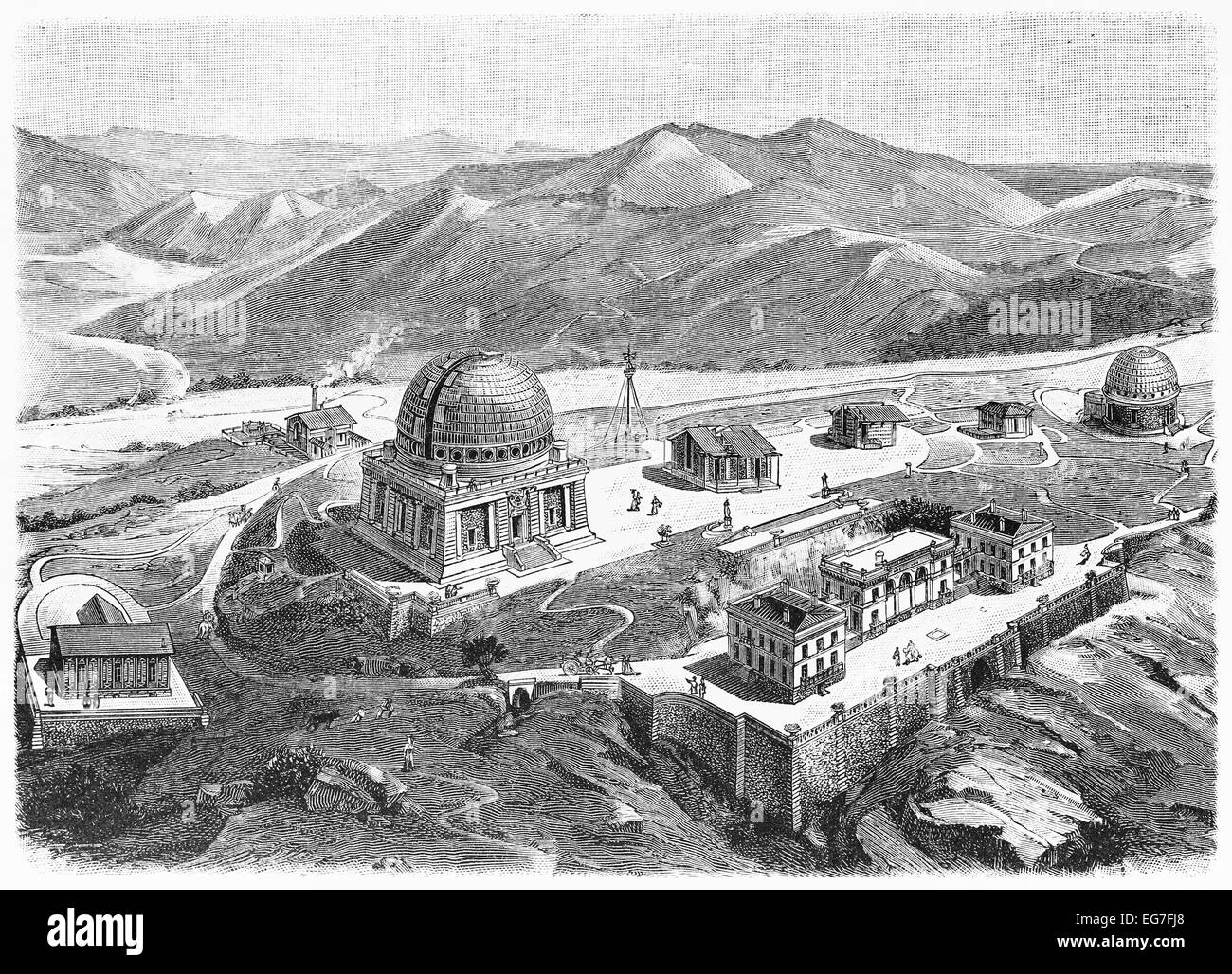 Vintage drawing of Nice astronomical observatory at the beginning of 20th century Stock Photo