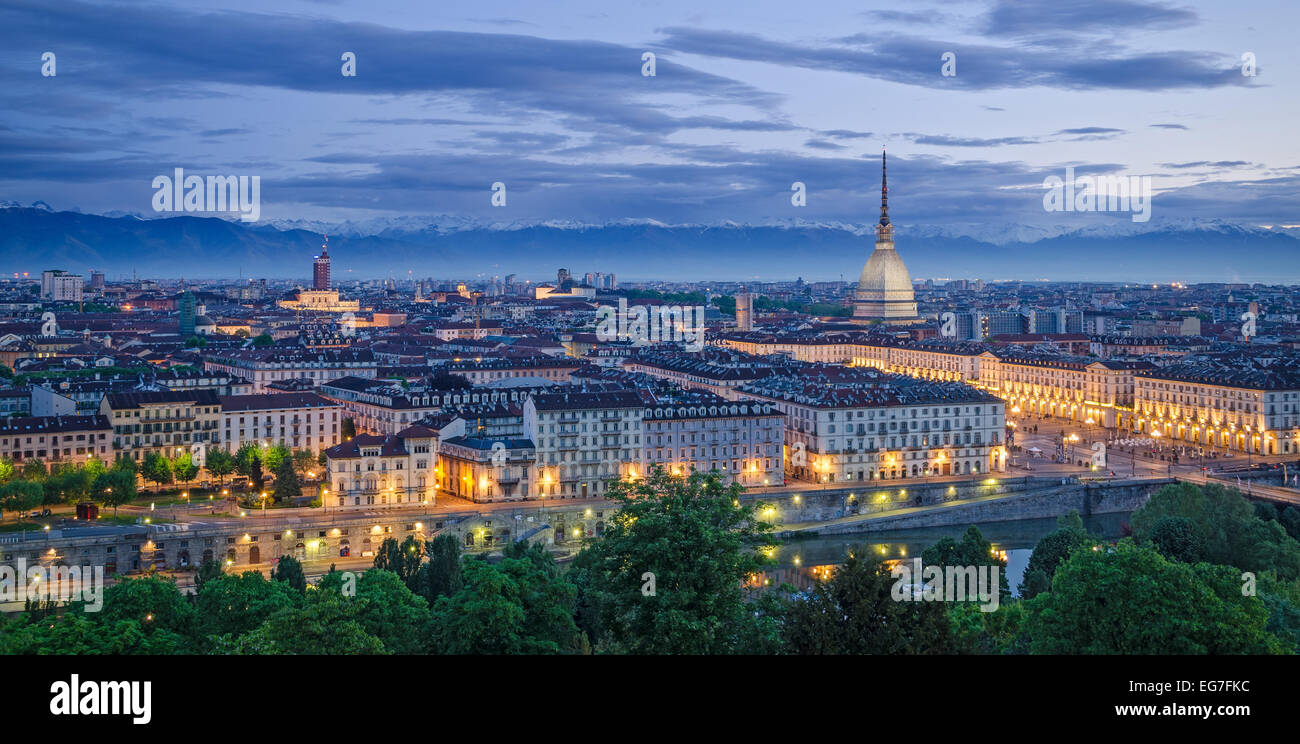 Turin (Torino), high definition panorama at twilight Stock Photo
