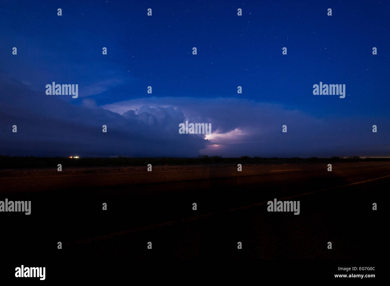 Supercell thunderstorm at dusk in the Texas Panhandle producing ...
