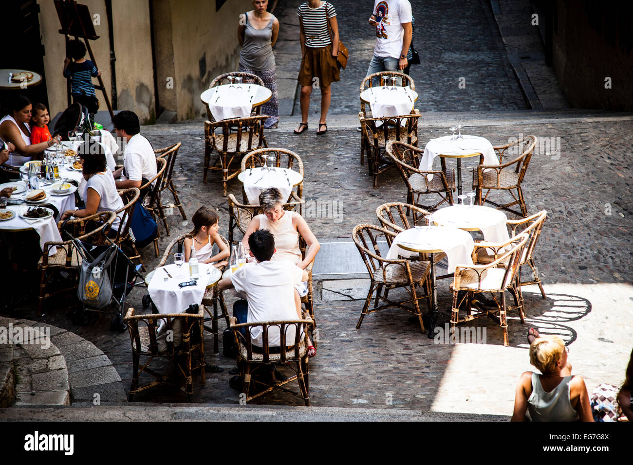 People having lunch at Girona Spain Stock Photo