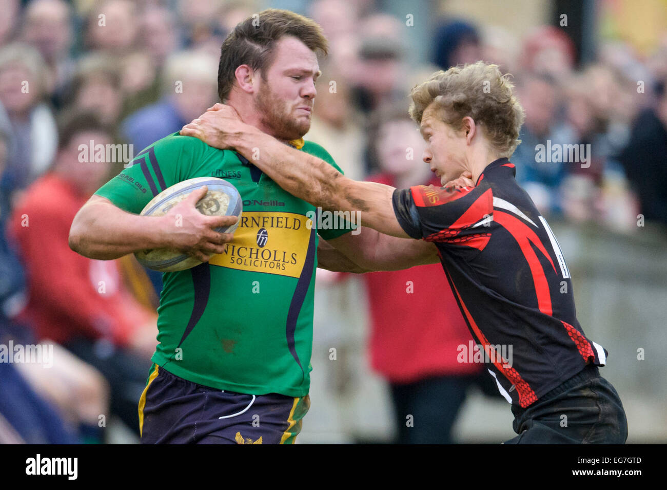 Rugby, player being tackled. Stock Photo