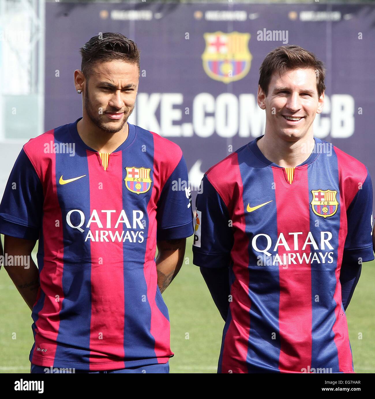 Barcelona, Spain. 18th Feb, 2015. The Barcelona FC team on display.  Barcelona have agreed to sell their TV rights for the 2015-16 season to  Telefonica in a deal worth a reported 140