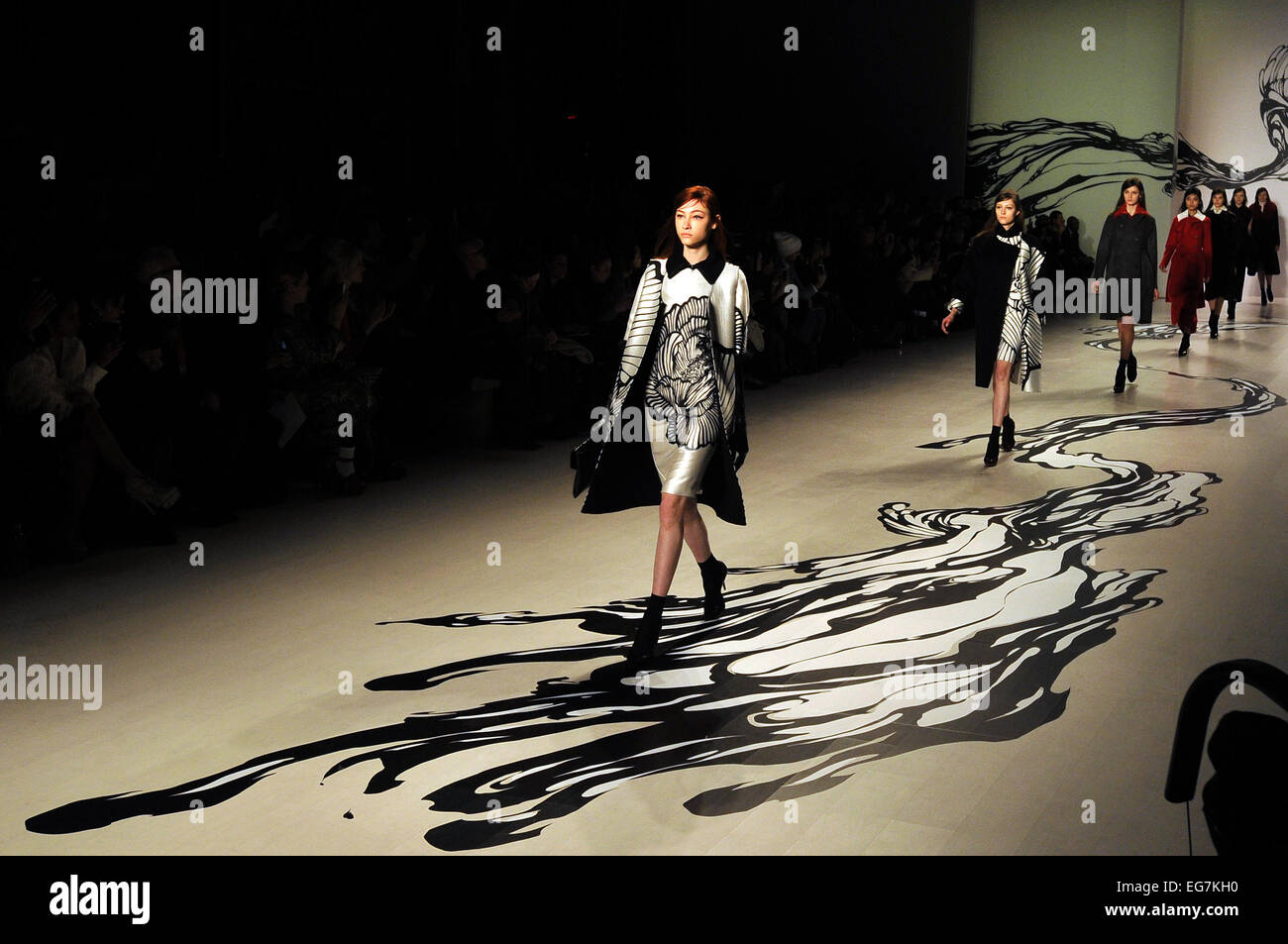 New York, USA. 18th Feb, 2015. Models present creations of LieSangBong during the New York Fashion Week in New York, the United States, on Feb. 18, 2015. © Wang Lei/Xinhua/Alamy Live News Stock Photo