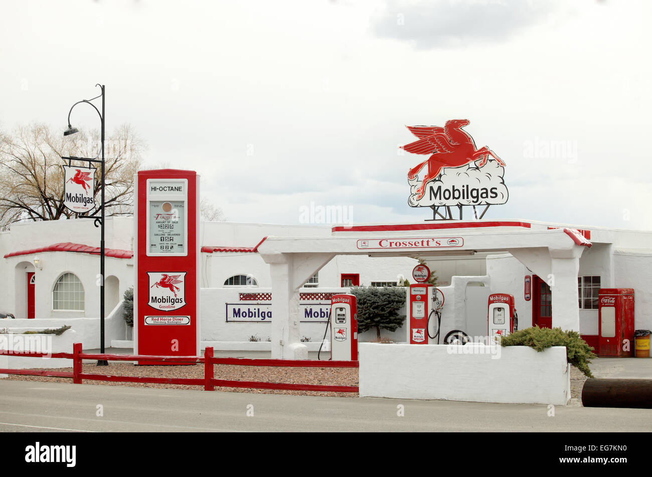 A restored vintage gas station in Ellensburg Washington. Stock Photo