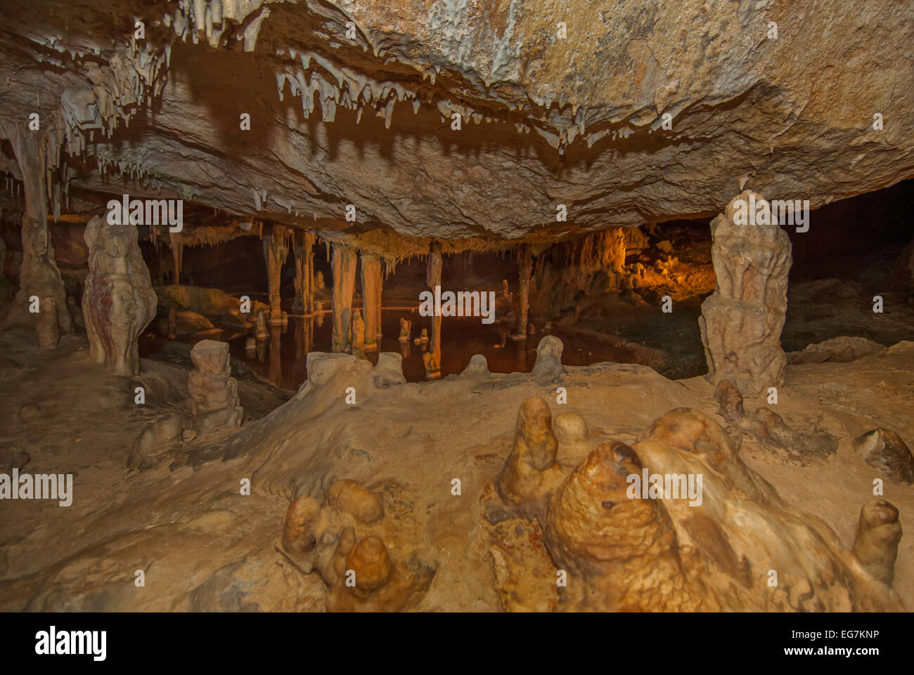 Stalactites and stalagmites in cave Stock Photo