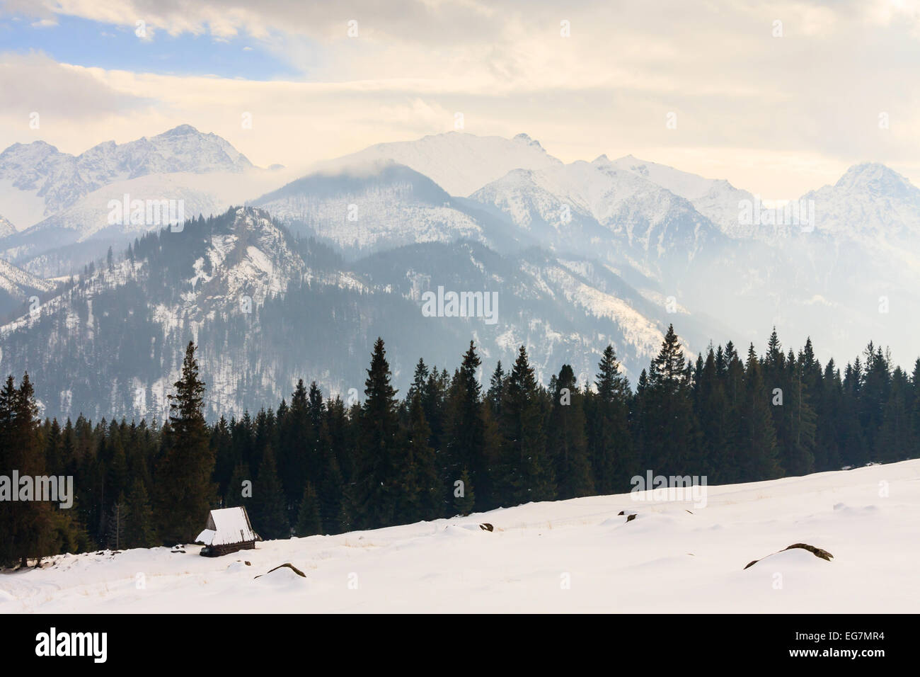 Winter view of frozen surface of High Tatra mountains Stock Photo - Alamy