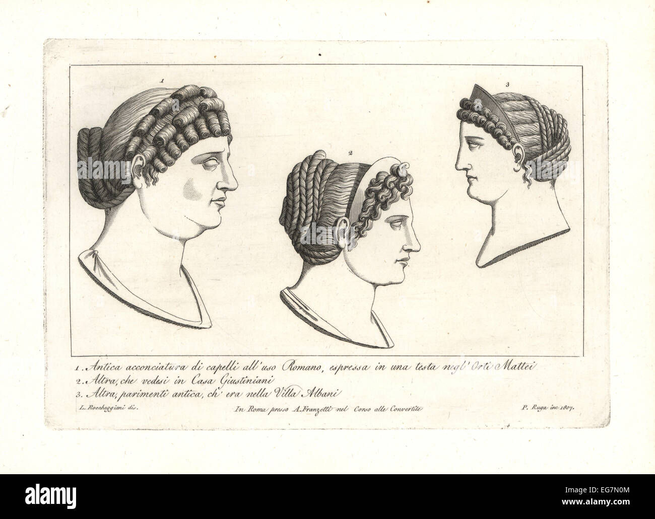 Ancient Roman women's hairstyles. Stock Photo