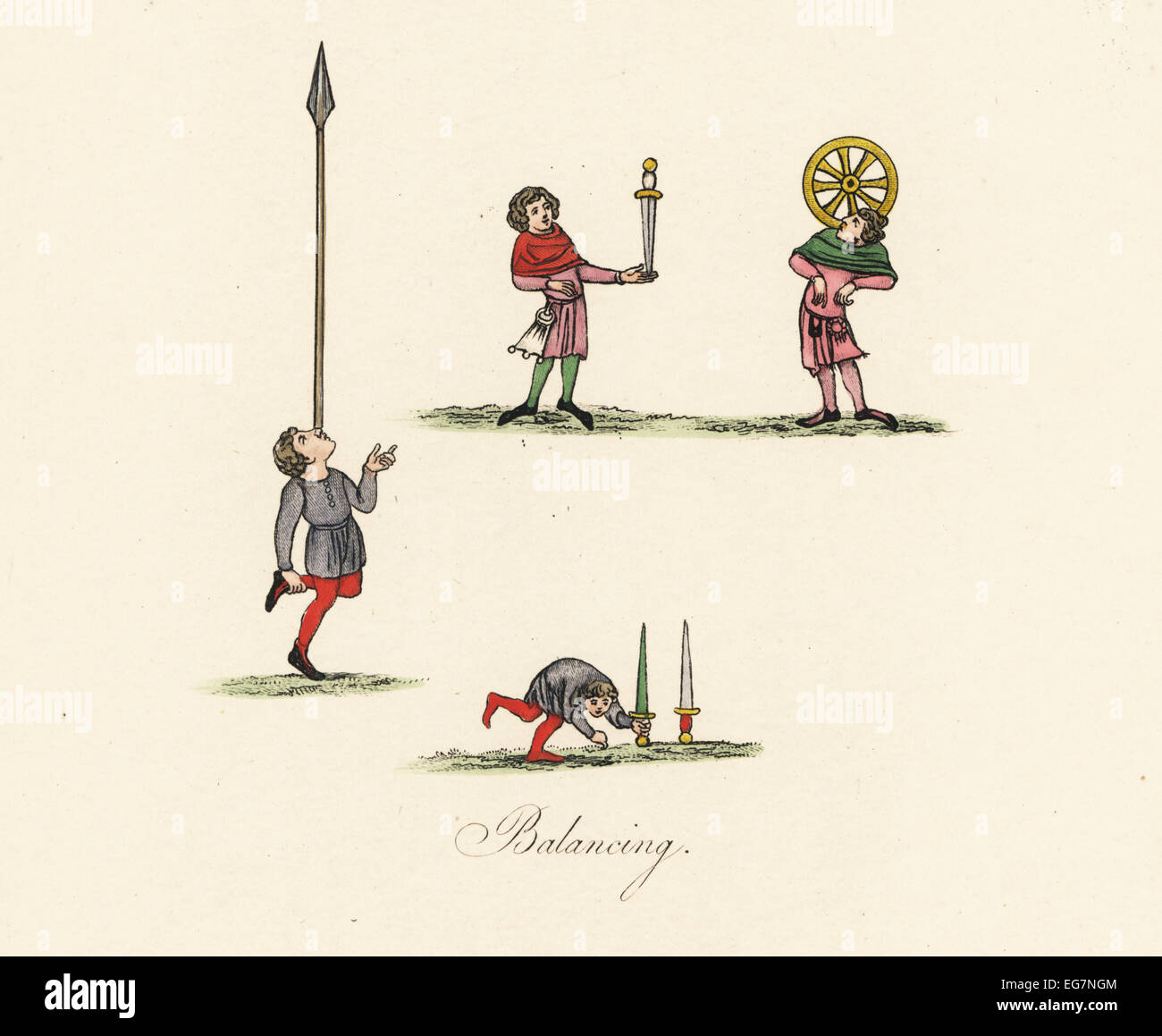 Medieval balancing acts and jugglers. Stock Photo