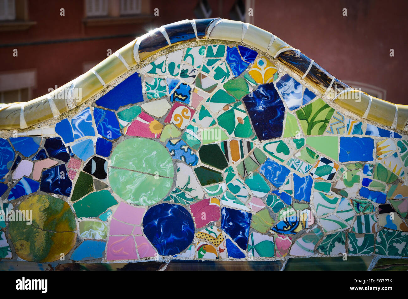 Barcelona Spain Gruell Park tile mosaic Stock Photo