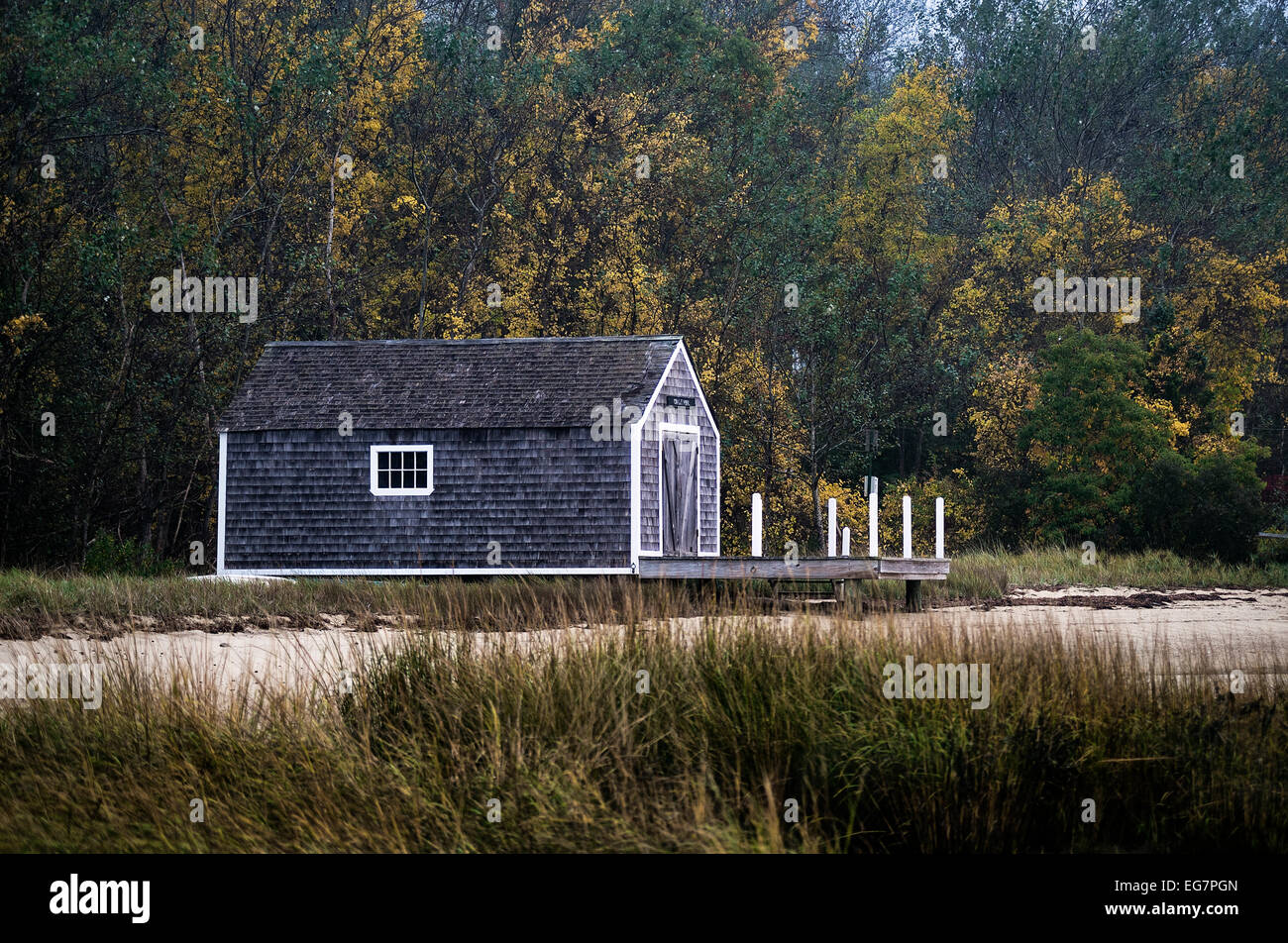 Waterfront boathouse, Pleasant Bay, Chatham, Cape Cod, Massachusetts