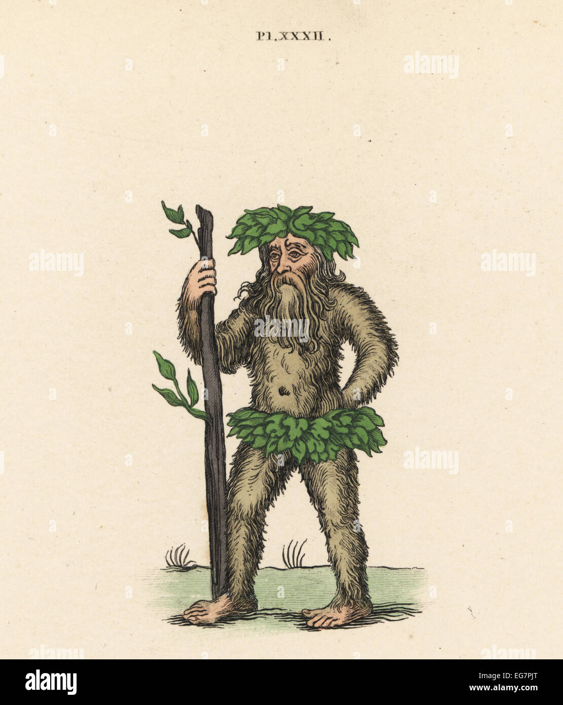 Pageantry. A wild man dressed in leaves, from a ballad of Robin Good Fellow. Stock Photo