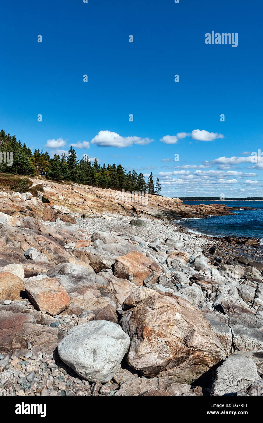 Rocky beach, Winter Harbor, Maine, USA Stock Photo